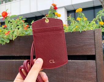 Leather Lanyard Wallet, Personalized Cardholder, Monogram Wallet, Initials Cardholder, ID Wallet, Small Cardholder, Corporate Gift, Boss