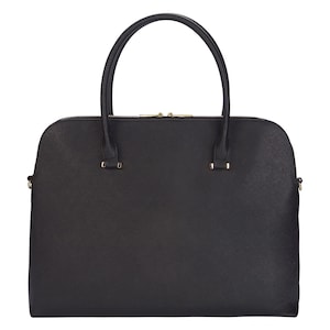 Black personalised leather laptop bag