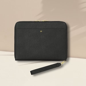 Bolsa grande de couro personalizada - Couro de microfibra Saffiano - Monograma com iniciais / Nome