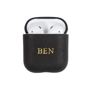 AirPods Pro 2 Case, Leather AirPod Pro Case, Unique Electronics Cases, Personalized AirPod 3 Case, Valentine Gift, Monogram AirPod Case AirPod Gen 1/2-Black