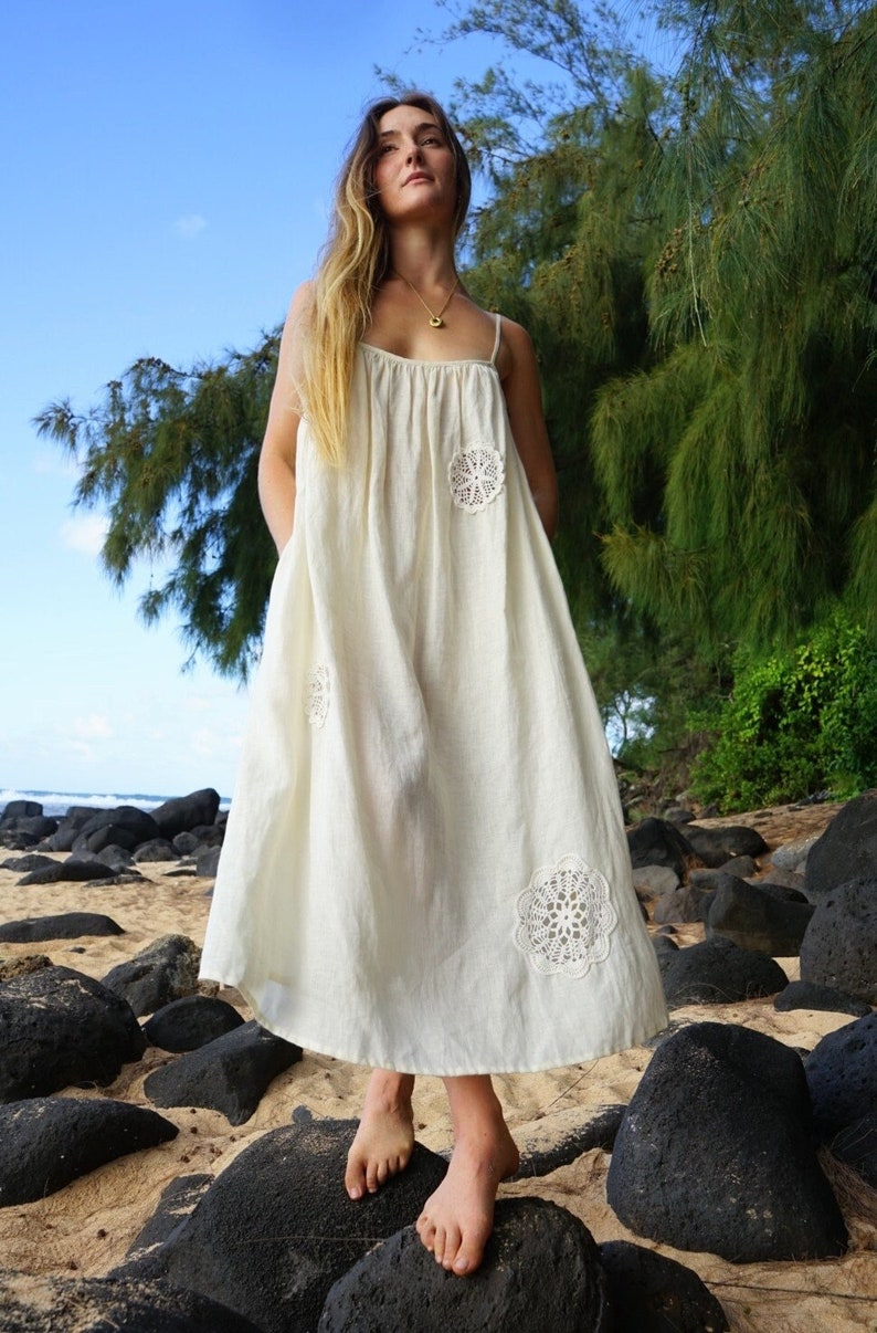 IN STOCK Tiana Dress Pure linen hand crocheted image 1