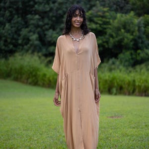 Goddess Silk Caftan, Half-Sleeve Summer Dress, Flowy Bohemian Robe, Ethnic Beach Garment, Lightweight Festival Kaftan, Handmade