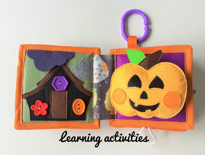 Halloween quiet book for toddler. First Halloween baby book with Halloween baby activity. Halloween felt book with infant stimulation image 3