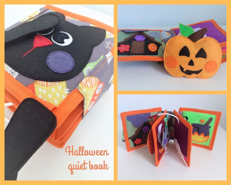 Halloween quiet book for toddler. First Halloween baby book with Halloween baby activity. Halloween felt book with infant stimulation image 1