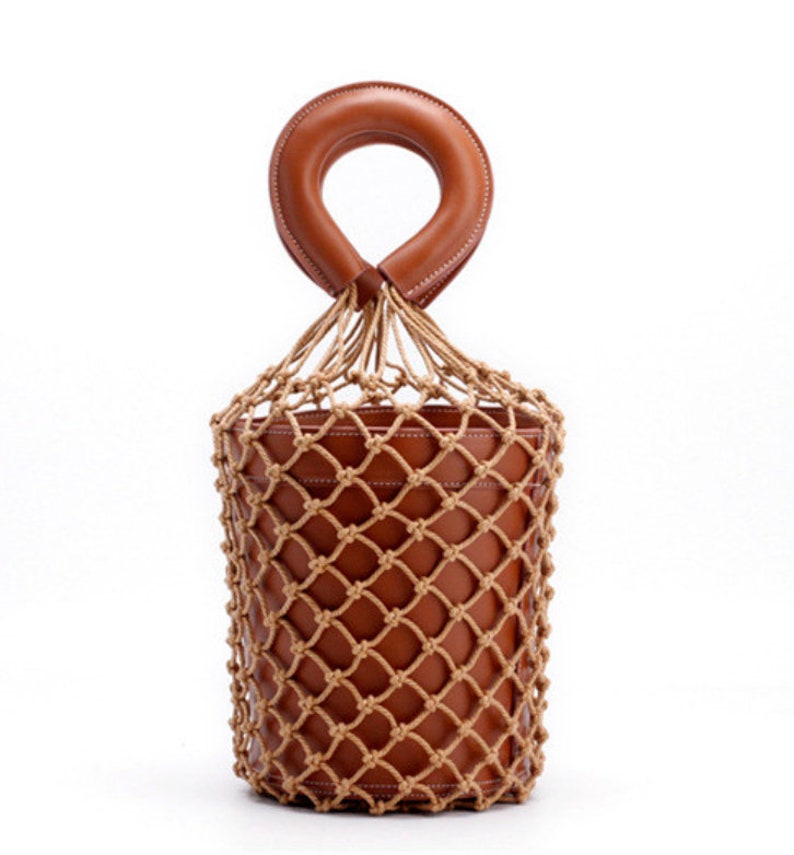 2019 Designer Bucket Macrame Resort Beach Tan Tote Bag