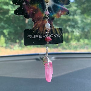 Pink Quartz Crystal Car Charm | Rearview Mirror Accessory | Car Mirror Companion | Hippie Car Decoration | Vehicle Interior Accessory