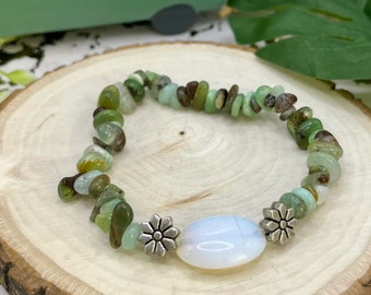 Green Opal Stretchy Bracelet | Real Crystal Jewelry | Bracelet Stack | Green and Opal Crystal Bracelet | Beaded Accessories
