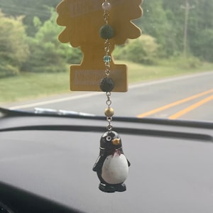 Puddles | Penguin Car Charm | Rearview Mirror Accessory | Car Mirror Companion | Car Decoration | Vehicle Interior Accessory