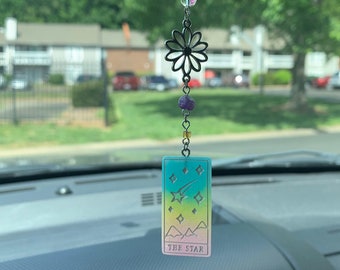 The Star Tarot Card Car Charm | Rearview Mirror Accessory | Car Mirror Companion | Hippie Car Decoration | Vehicle Interior Accessory