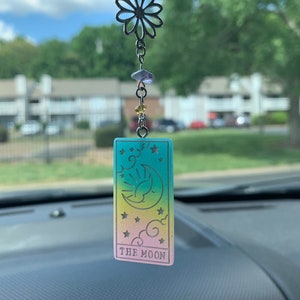 El encanto del coche de la carta del tarot de la luna / accesorio del espejo retrovisor / compañero del espejo del coche / decoración del coche hippie / accesorio interior del vehículo