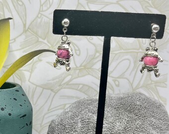 Marble Frogs | Silver Charm Earrings | Cute Trendy Jewelry | Beaded Frog Jewelry | Cottagecore Earrings |