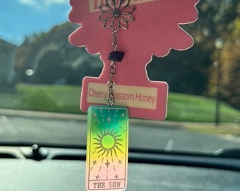 The Sun Tarot Card Car Charm | Rearview Mirror Accessory | Car Mirror Companion | Hippie Car Decoration | Vehicle Interior Accessory