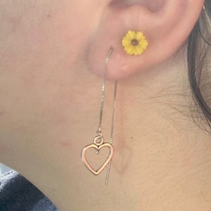 Open Heart Ear Threader | Silver Charm Earrings | Cute Trendy Jewelry | Affordable Handmade Hypoallergenic Unisex Earring Threader