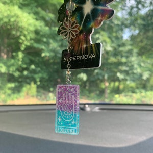 Encanto do carro do cartão de tarô da fortuna | Acessório para espelho retrovisor | Companheiro de espelho de carro | Decoração de carro hippie | Acessório Interior de Veículo
