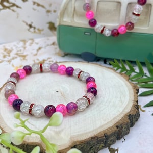 Glass Bead Stretchy Bracelet | Sweet Love | Pink Crackle Bracelet | Crystal Glass Bracelet | Bracelet Stack | Beaded Accessories