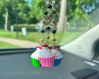Cupcake | Baked Goods Car Charm | Rearview Mirror Accessory | Car Mirror Companion | Car Decoration | Vehicle Interior Accessory