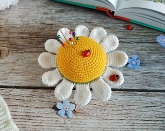 custom Chamomile flower crochet pincushion