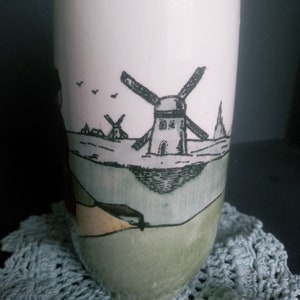 Antique Vase Austrian Signed HAAG Two Boys One Smoking Pipe Windmill Scenery Hand Painted Hand Turned Collectible Art Pottery Earthenware