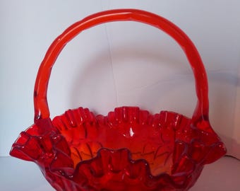Vintage Fenton Amberina Hobnail Swung Art Glass Vase-11