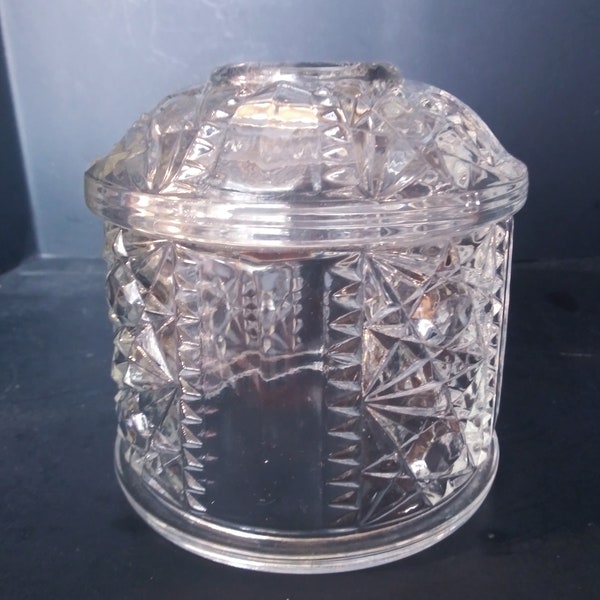 Fairy Lamp Lantern Indiana Glass Co Stars & Bars Vintage Crystal Clear Excellent Cdn Undamaged Courting Candle Holder TOP Only Pristine