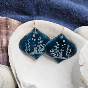 Seaweed Copper Enamel Earrings