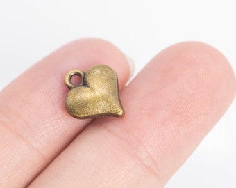 20 Puff Heart Charm Double Sided Antique Bronze Tone (64922-3154)