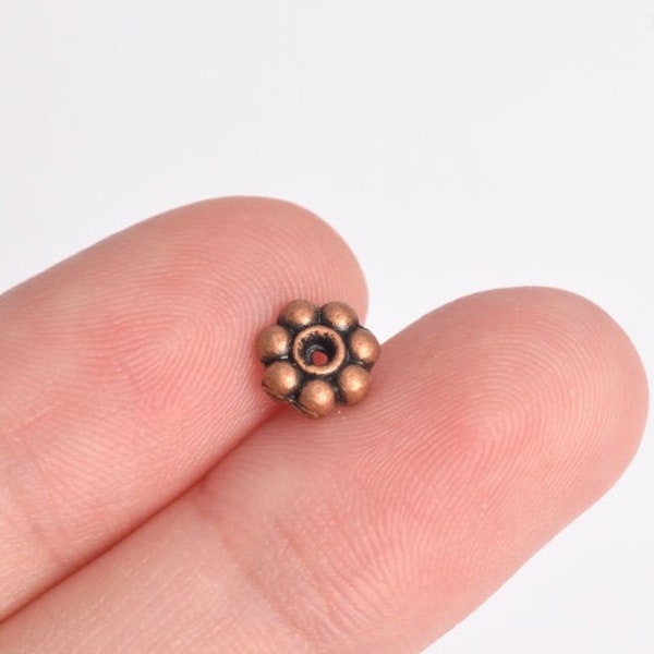 30 Spacer Beads 6mm Daisy Brass Beads Antique Copper Tone  (64323-2485)