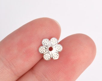4 Floral Bead Cap 925 Sterling Silver 7mm  (64409-2137)