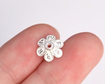 4 Flower Bead Cap 925 Sterling Silver 8mm  (64422-2137)