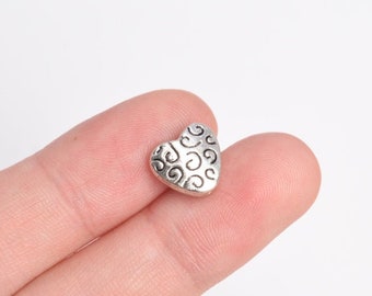 20 pcs 9x8mm Heart Spacer Beads Antique Silver Tone (63461-2401)