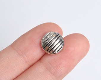 10 pcs 10mm Striped Round Spacer Perles Antique Silver Tone (63801-2417)