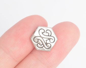 20 pcs 11x10mm Hexagon Spacer Beads Antique Silver Tone (63566-2406)