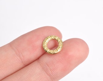 10 Connectors Circle Brass Charm 14k Real Gold Plated Tone  (64370-2488)