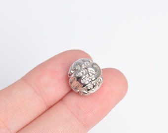 2 Spacer Beads 11x11mm Round Brass Beads Silver Tone (64346-2486)