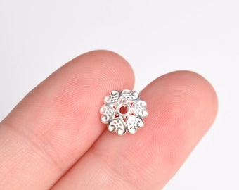 4 Heart Domed Bead Cap 925 Sterling Silver 7mm  (64470-2140)