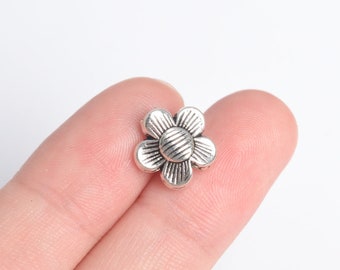 20 pcs 10mm Flower Spacer Beads Antique Silver Tone (63547-2405)