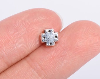 30 pcs 6x6mm Cross Spacer Beads Antique Silver Tone (64642-2544)