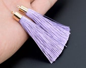 2 Tassels 2.5 quot 6cm Artificial Silk Mala Tassel Metal Round Tube Cap Lavender Color (64137-2467)