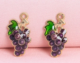 65541-3291 18x13x2MM Charm Grape Gold Tone With Green /& Purple Enamel Charms 6 Pcs