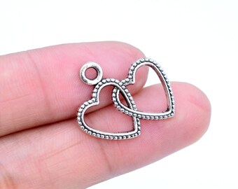 8 New Heart Flower Charms Connectors Tibetan Silver Tone Pendants 21x31mm