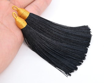4 Tassels 3.14" / 8 cm Polyester Mala Tassel mit Top Schleife Farbe Schwarz (64167-2471)