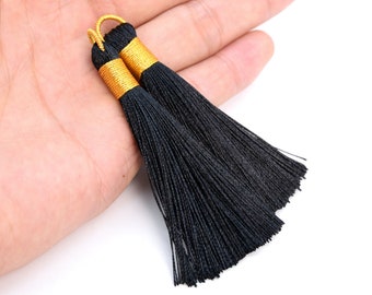 4 Tassels 3.14 "/ 8 cm Kunstseide Mala Tassel mit Top Loop Schwarz Farbe (64228-2477)