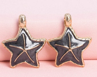 26x21x4MM ヒトデチャーム ゴールドトーン アクアブルーエナメル 4個