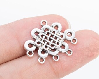 10 Chinese Knot Connector Charm Antique Silver Tone  (66088-214)