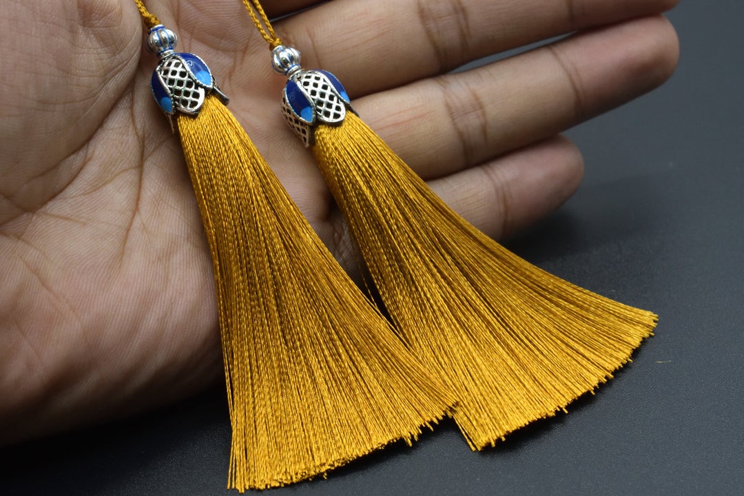 2 Tassels 3.54 / 9cm Nylon Mala Tassel Metal Crown Cap Etsy