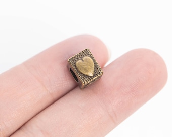 40 Heart Rectangle Spacer Beads 10x7mm Antique Bronze Tone  (65123-3164)