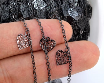 1 FT Floral Heart Slice Cable Chain Black Tone Brass Chains (30066-S47)