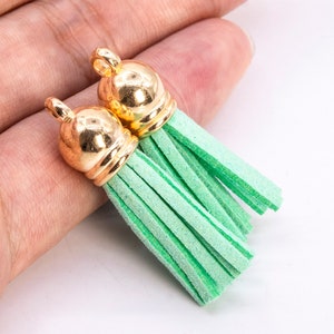 4 Tassels 1.35&quot; / 3cm Suede Tassel Mala Mini Tassel Water Green Color  (60902-055)