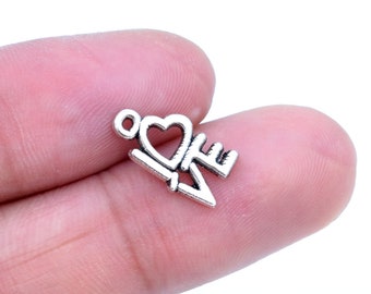 15 pcs Love Word Charm Antique Silver Tone  (62090-2193)