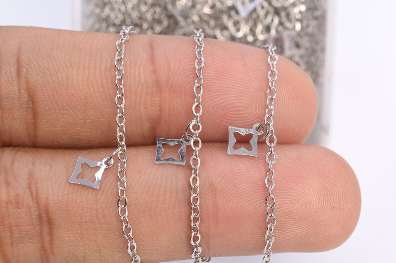 30003-S41 1 FT Floral Square Slice Cable Chain Silver Tone Brass Chains